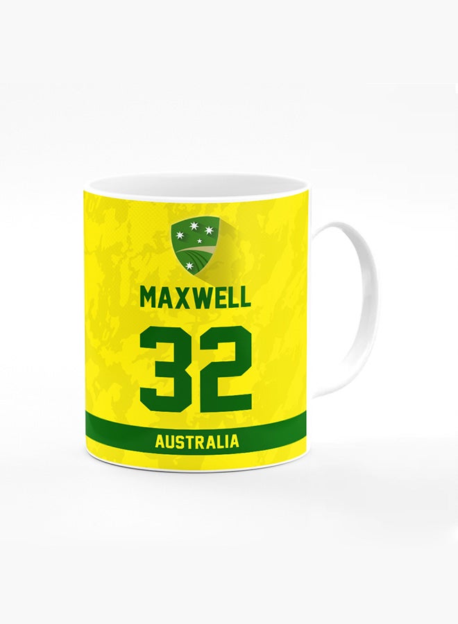 Stylizedd Designer Printed Coffee Mug with Heavy Duty Handle 11oz Ceramic Personalised Gift Mugs Cup - Cricket Player - Glenn Maxwell, Jersey Number - 32 (With Logo) - Image 1