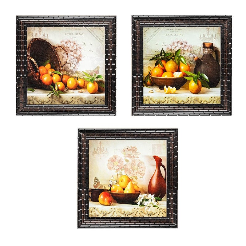 Indianara Set of 3 Fruits Basket and Water Jug Kitchen Dining Framed Wall Hanging Laminated Paintings Matt Art Prints 9 inch x 9 inch each without Glass 2927