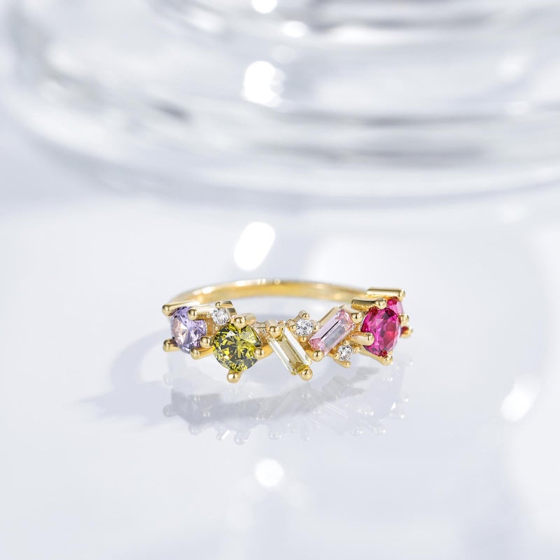 SHINYSO Rainbow Eternity Engagement Ring for Women Colorful Baguette Princess Cut Cubic Zirconia CZ Stackable Wedding Band Promise Rings Size 4-11 (Rainbow,size 6) - Image 2
