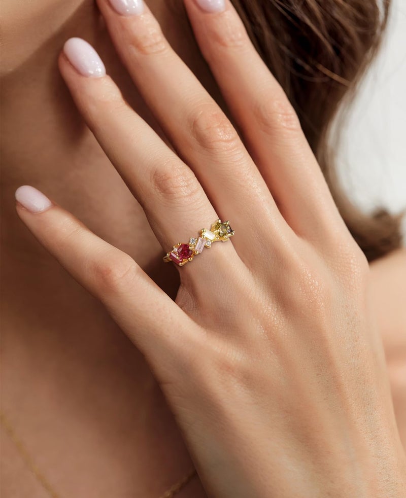 SHINYSO Rainbow Eternity Engagement Ring for Women Colorful Baguette Princess Cut Cubic Zirconia CZ Stackable Wedding Band Promise Rings Size 4-11 (Rainbow,size 6) - Image 4