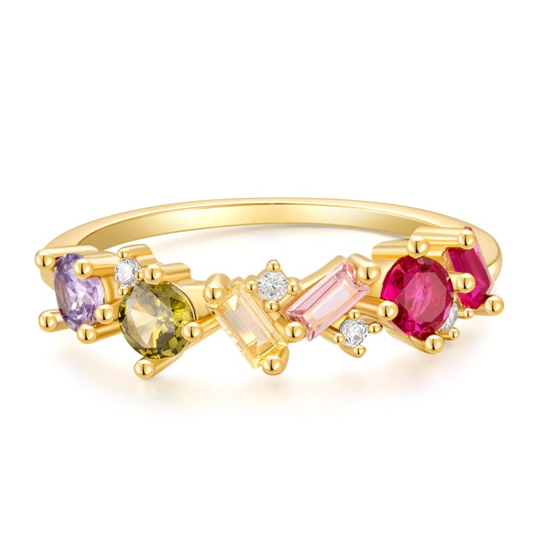 SHINYSO Rainbow Eternity Engagement Ring for Women Colorful Baguette Princess Cut Cubic Zirconia CZ Stackable Wedding Band Promise Rings Size 4-11 (Rainbow,size 6) - Image 1