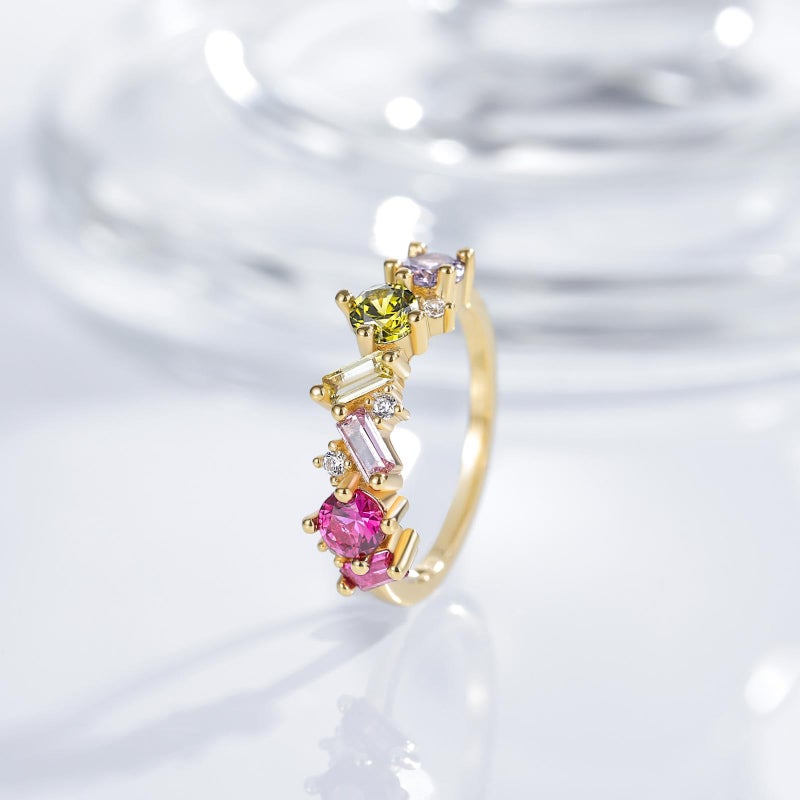 SHINYSO Rainbow Eternity Engagement Ring for Women Colorful Baguette Princess Cut Cubic Zirconia CZ Stackable Wedding Band Promise Rings Size 4-11 (Rainbow,size 6) - Image 3