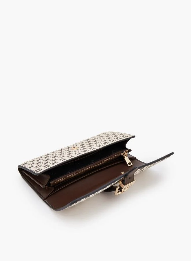 Elle BROWN Monogram Print Wallet With Snap Button Closure for Women | Best Price UAE