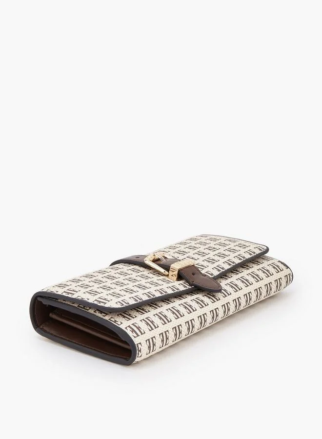 Elle BROWN Monogram Print Wallet With Snap Button Closure for Women | Best Price UAE