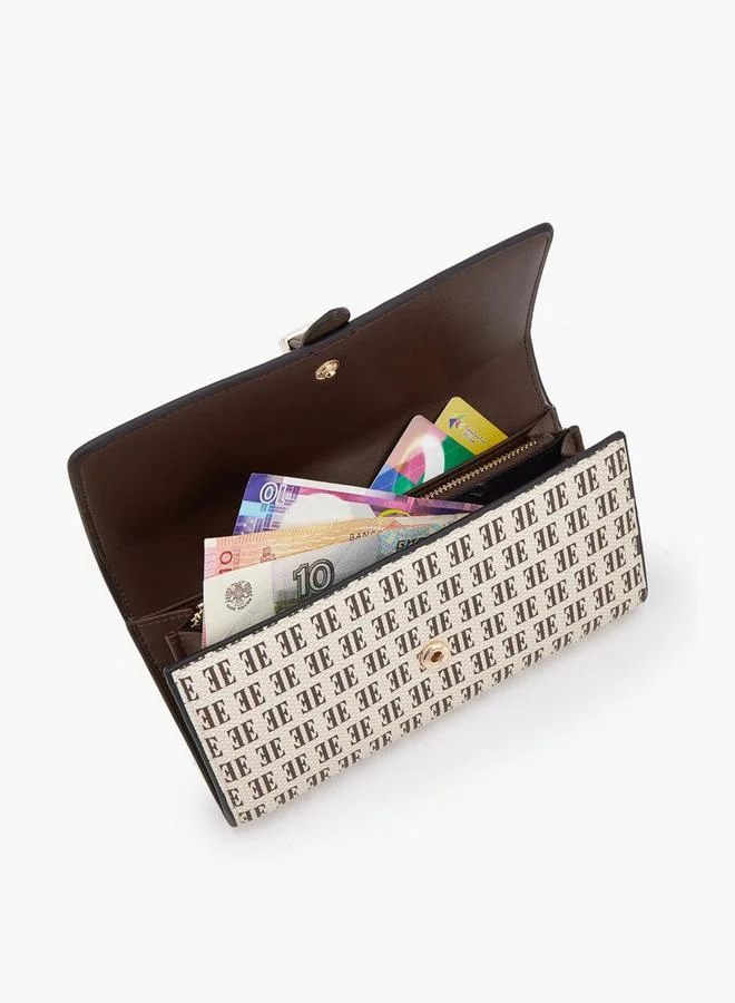 Elle BROWN Monogram Print Wallet With Snap Button Closure for Women | Best Price UAE