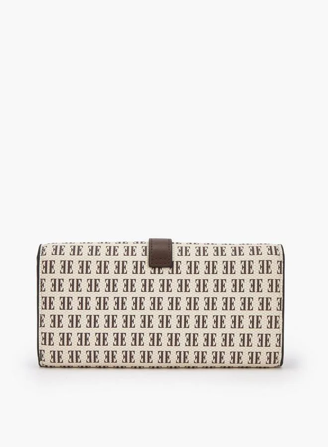 Elle BROWN Monogram Print Wallet With Snap Button Closure for Women | Best Price UAE