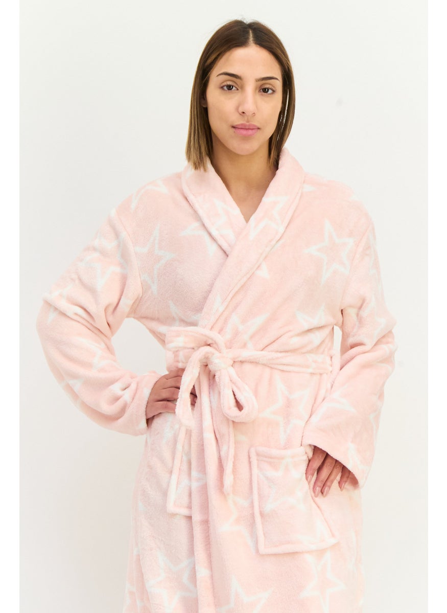 XOXO Women Star Printed Belted Robes, Pink  - Image 4