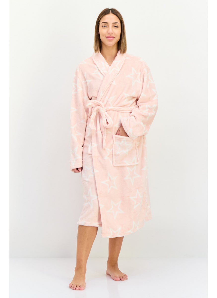 XOXO Women Star Printed Belted Robes, Pink  - Image 1