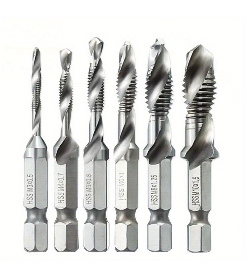 12 Piece Titanium Coated HSS Hexagonal Shank Drill Bit Tap Set M3 To M10 Silvery - Image 3