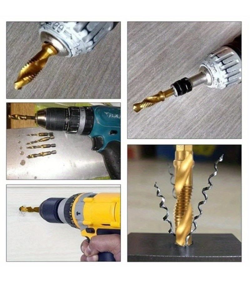 12 Piece Titanium Coated HSS Hexagonal Shank Drill Bit Tap Set M3 To M10 Silvery - Image 4
