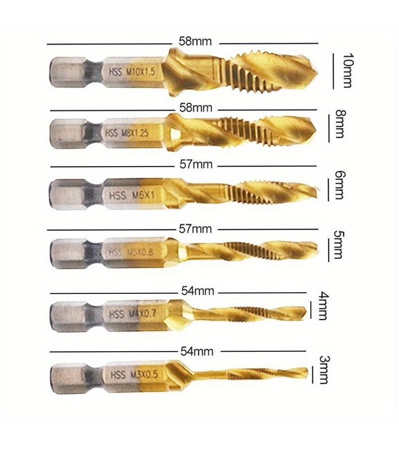 12 Piece Titanium Coated HSS Hexagonal Shank Drill Bit Tap Set M3 To M10 Silvery - Image 5