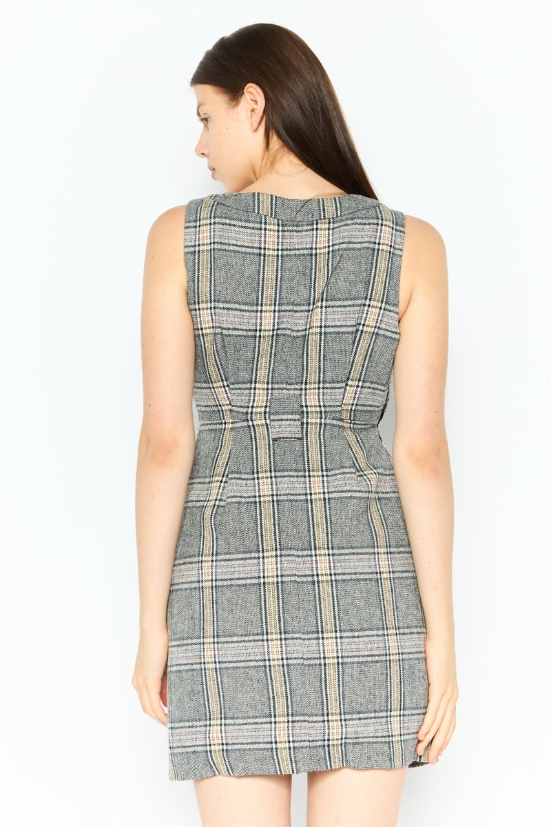 ONLY Women Textured Belted Mini Dress, Grey Combo - Image 2