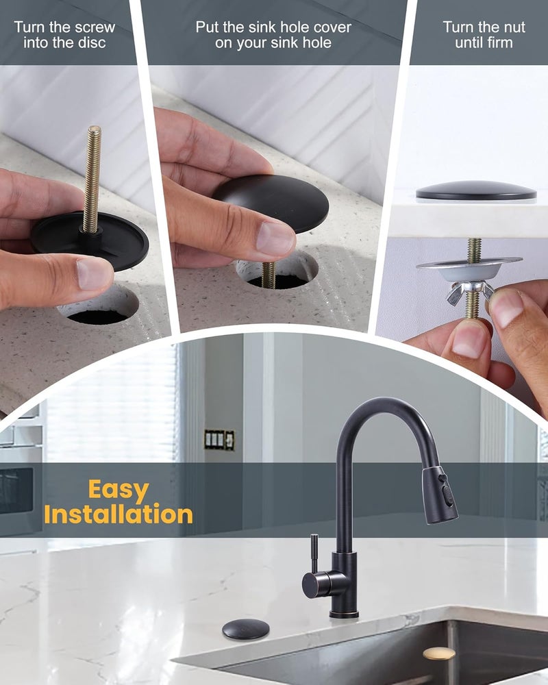 ALEASHA Kitchen Sink Hole Cover, Faucet Hole Cover for Kitchen Sink, Tap Hole Plate Stopper Cover Blanking Brass Metal Plug, Oil Rubbed Bronze - Image 5