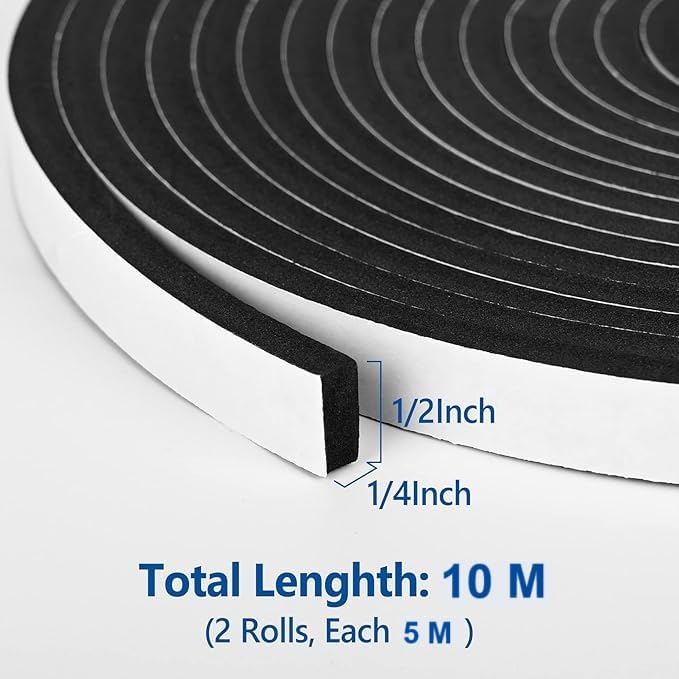 Bapna 6mm Thick Single Sided car Speaker Sealing, Soundproofing Waterproofing Insulation Foam Gasket Tape 12mm Width 5 m Length - Image 2