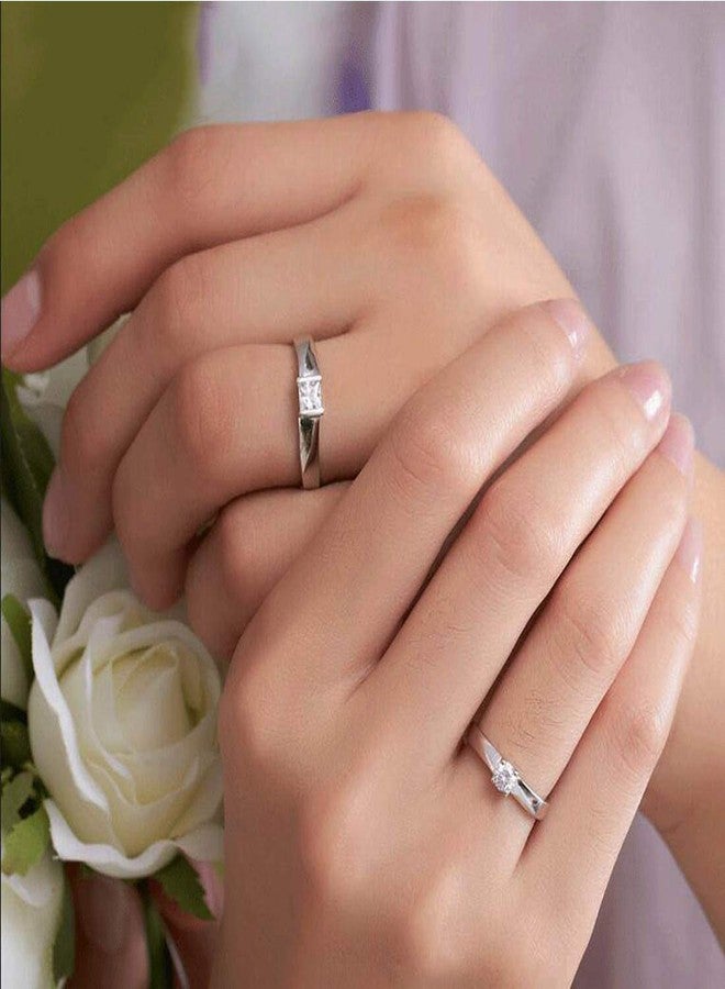 Sullery Rhodium Plated Couple Ring Set with Cubic Zirconia Stone Anniversary Engagement Promise Friendship Valentine?s Day Rings Gift for Men and Women - Image 3