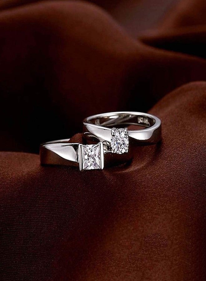 Sullery Rhodium Plated Couple Ring Set with Cubic Zirconia Stone Anniversary Engagement Promise Friendship Valentine?s Day Rings Gift for Men and Women - Image 2