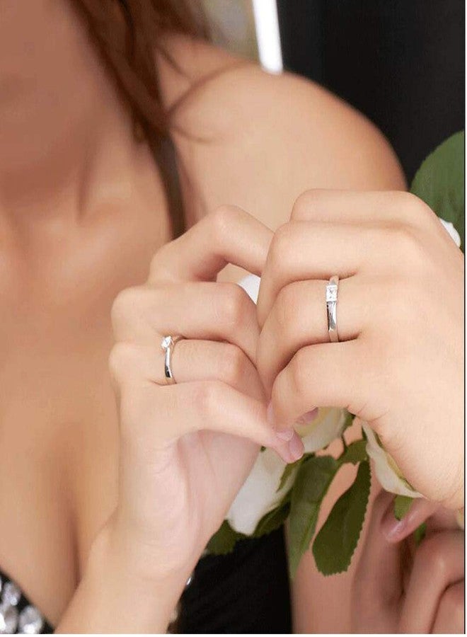 Sullery Rhodium Plated Couple Ring Set with Cubic Zirconia Stone Anniversary Engagement Promise Friendship Valentine?s Day Rings Gift for Men and Women - Image 4