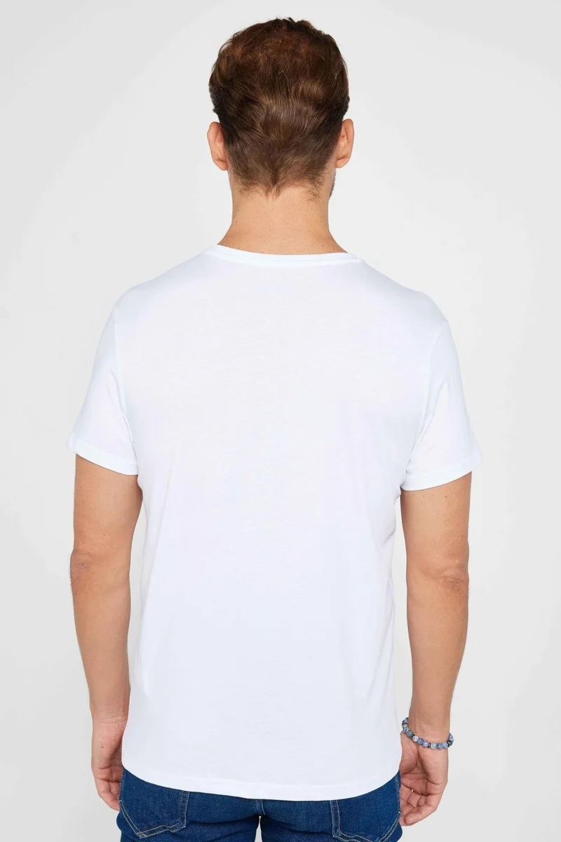 تودورس Men's Slim Fit Narrow Cut Cotton Soft Textured Printed White Crew Neck T-Shirt