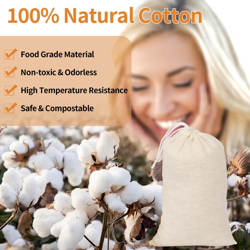 Hoiny 40 Pcs Empty Spice Bags for Cooking Soup, Reusable Tea Bags for Loose Tea, 4x6 In Natural Muslin Drawstring, Small Cheese Cloth Cotton for Straining, Unbleached Cheesecloth Herb Sachet - Image 3