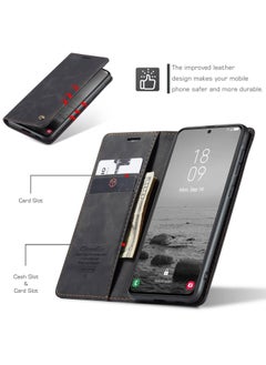 CaseMe CaseMe Samsung Galaxy S24 plus Case Wallet, for Samsung Galaxy S24 plus Wallet Case Book Folding Flip Folio Case with Magnetic Kickstand Card Slots Protective Cover - Black  - Image 3