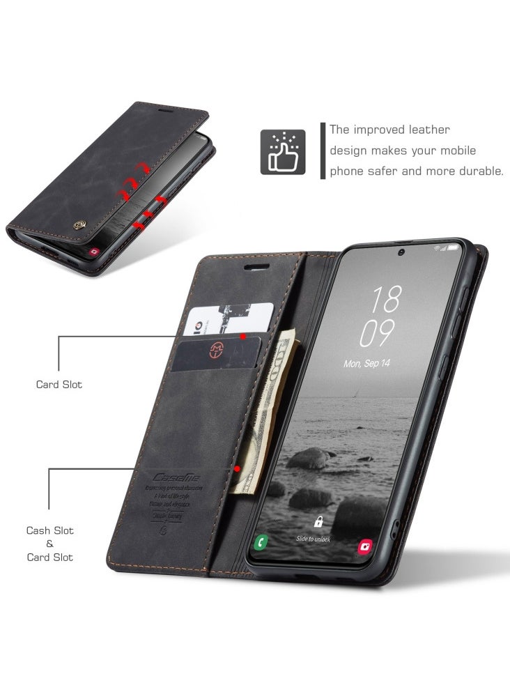 CaseMe CaseMe Samsung Galaxy S24 plus Case Wallet, for Samsung Galaxy S24 plus Wallet Case Book Folding Flip Folio Case with Magnetic Kickstand Card Slots Protective Cover - Black  - Image 3