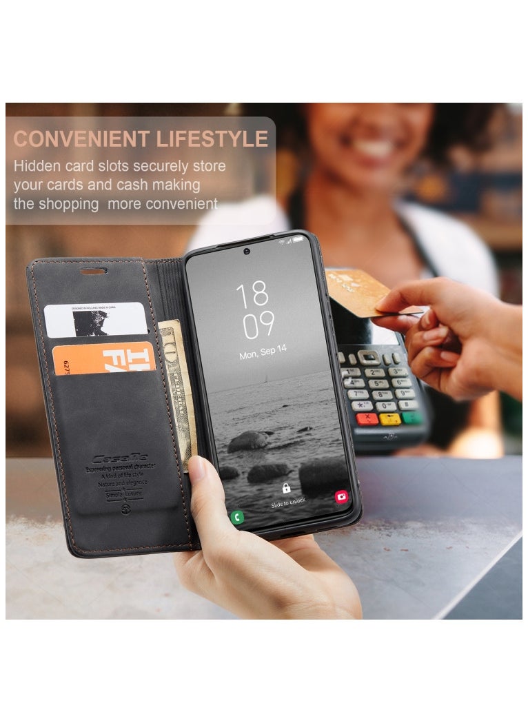 CaseMe CaseMe Samsung Galaxy S24 plus Case Wallet, for Samsung Galaxy S24 plus Wallet Case Book Folding Flip Folio Case with Magnetic Kickstand Card Slots Protective Cover - Black  - Image 2