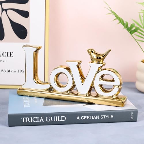 UANYEMON Love Sign Decoration - White and Gold Love Signs for Home Decor Statue, Modern Bird Sculpture Personalized Love Decor, Gold Style Figurine Decorative Ornaments for Living Room, Bedroom, Desktop - Image 5