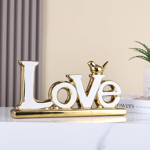UANYEMON Love Sign Decoration - White and Gold Love Signs for Home Decor Statue, Modern Bird Sculpture Personalized Love Decor, Gold Style Figurine Decorative Ornaments for Living Room, Bedroom, Desktop - Image 4