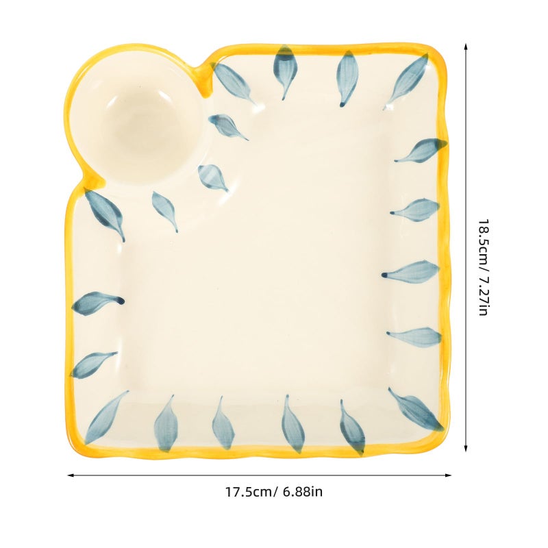 Blue Striped Square Ceramic Sushi Plate with Dumpling Sauce Compartment for Home Dining - Image 3