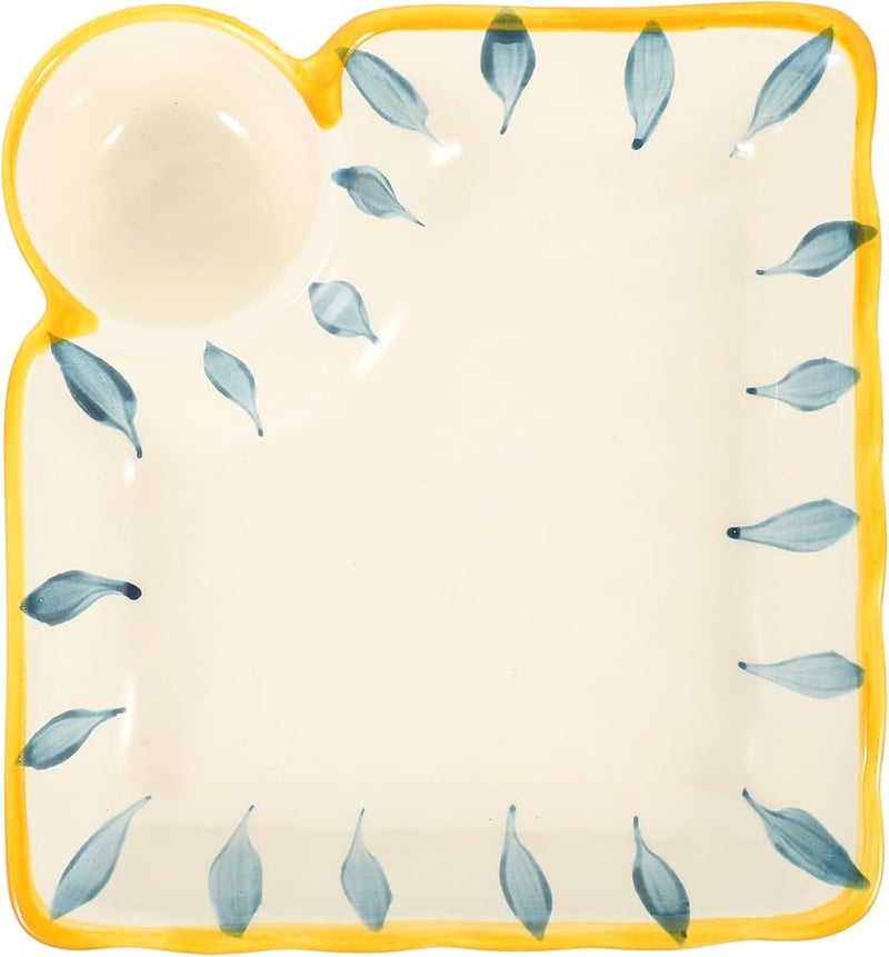 Blue Striped Square Ceramic Sushi Plate with Dumpling Sauce Compartment for Home Dining - Image 1