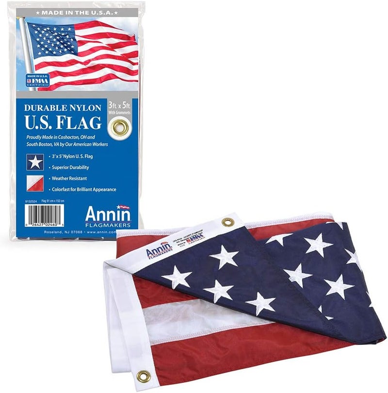 Annin Flagmakers American Flag - Durable Nylon SolarGuard Nyl-Glo, 3x5 ft, Made in USA with Sewn Stripes and Embroidered Stars - Image 1