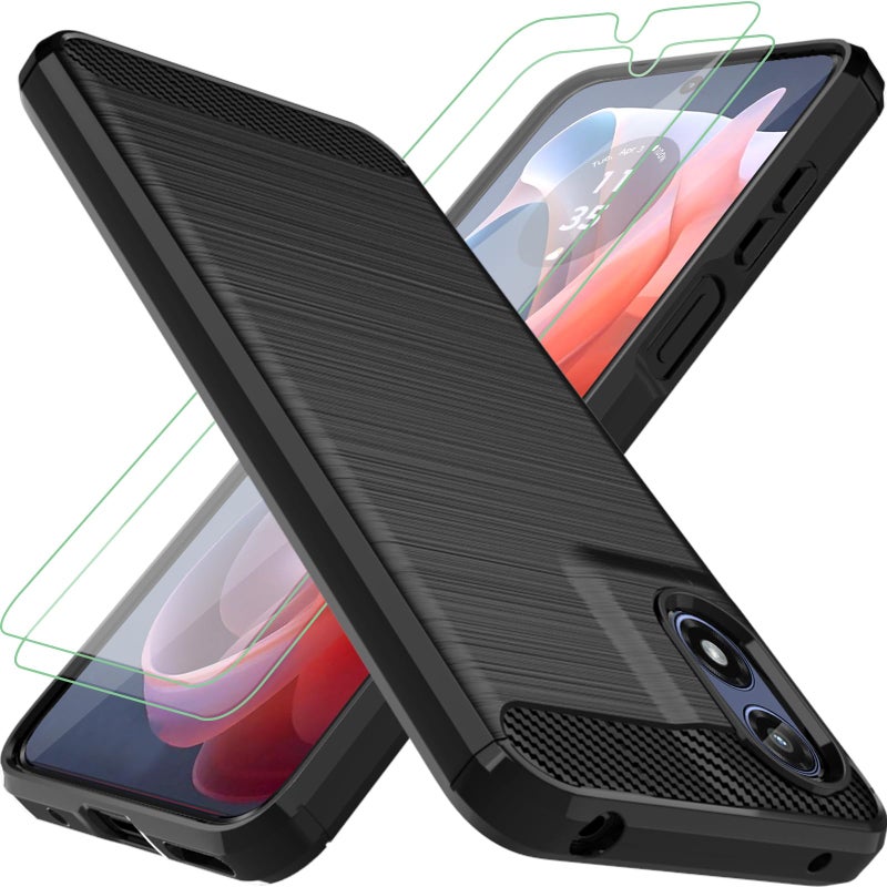 Osophter for Moto G Play 2024 Case: with 2pcs Screen Protector Shock-Absorption Flexible TPU Rubber Protective Cover for Motorola Moto G Play 2024(Black) - Image 1