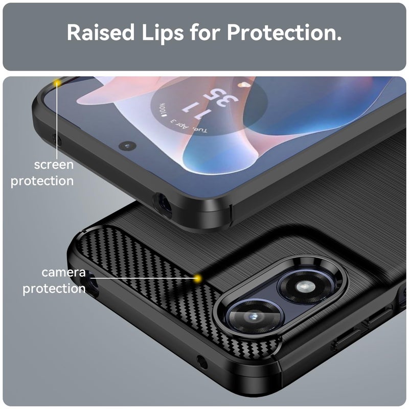 Osophter for Moto G Play 2024 Case: with 2pcs Screen Protector Shock-Absorption Flexible TPU Rubber Protective Cover for Motorola Moto G Play 2024(Black) - Image 2