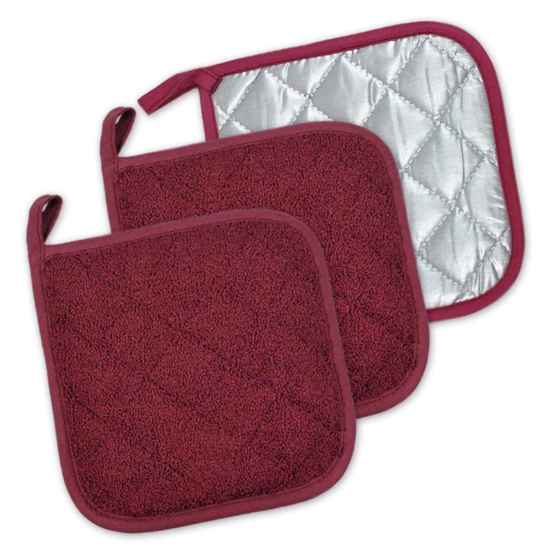 DII Basic Terry Collection Quilted 100% Cotton, Potholder, Wine, 3 Piece - Image 2