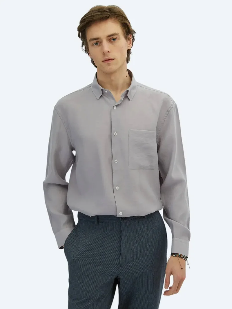 Kip Grey Plain Oversize Fit Weaving Casual Shirt