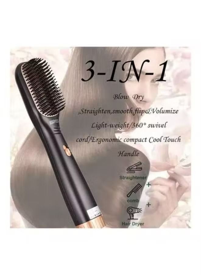 Multi-functional Hair Dryer Hot Air Comb Black/Gold - Image 3
