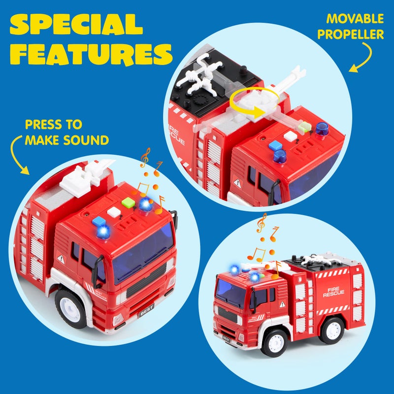 JOYIN 4 Packs Emergency Vehicle Toy Playsets, Friction Powered Vehicles with Light and Sound, Including Fire Truck, Ambulance, Play Police Car and Helicopter, Christmas Toddler Kids Boys Gifts - Image 5