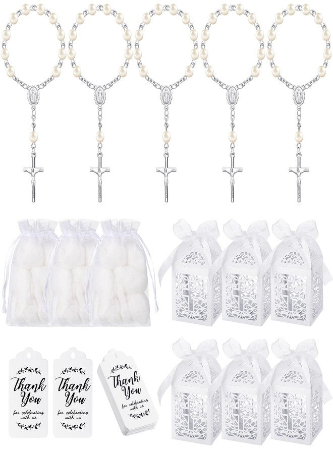 MTLEE 100 Piece Baptism Set Includes Mini Rosary Favors, Favor Boxes, Organza Bags, Thank Tags - Christian Gifts (Silver) - Image 1