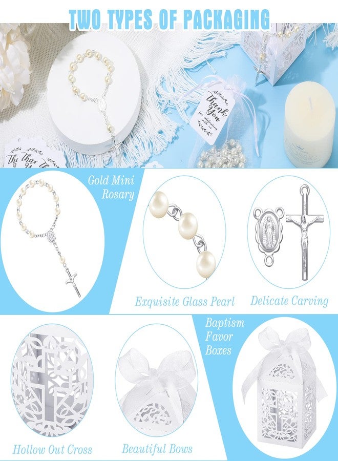 MTLEE 100 Piece Baptism Set Includes Mini Rosary Favors, Favor Boxes, Organza Bags, Thank Tags - Christian Gifts (Silver) - Image 3