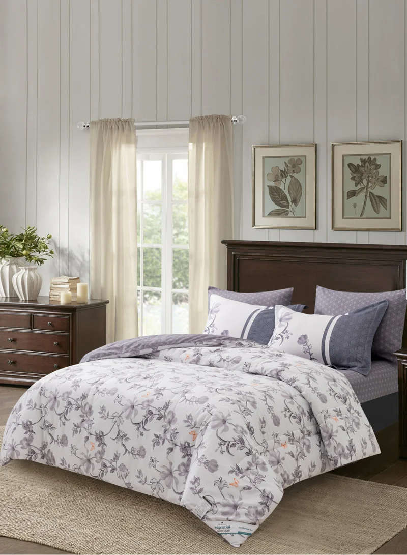 Donetella Printed Comforter Set 6-Pcs King Size All Season Decorated Reversible Double Bed Comforter Set Fits (200 X 200 Cm)With Super-Soft Down Alterntaive Filing,White