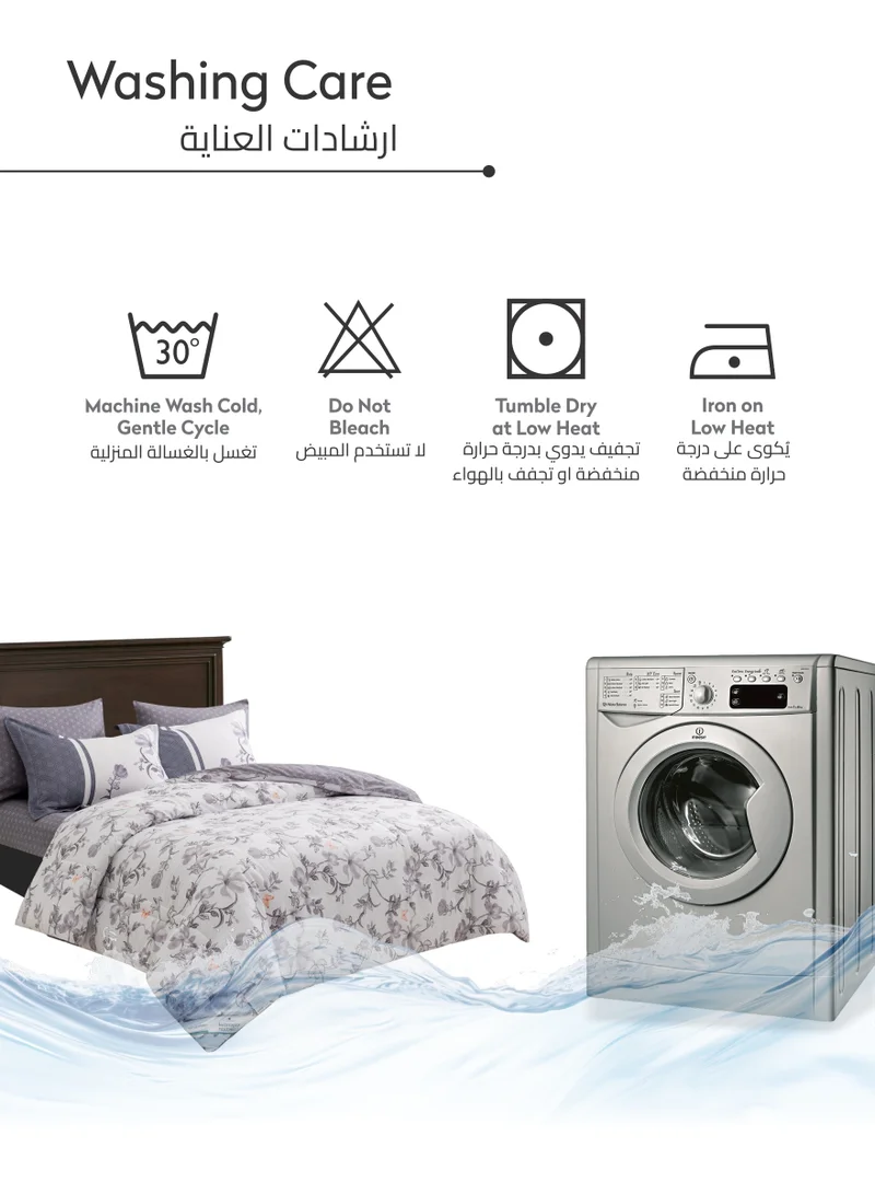 Donetella Printed Comforter Set 6-Pcs King Size All Season Decorated Reversible Double Bed Comforter Set Fits (200 X 200 Cm)With Super-Soft Down Alterntaive Filing,White