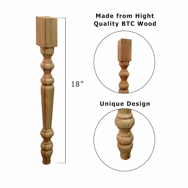 ASHOFY Handmade BTC Wooden Center Table Leg Set of 4 18 Inch - Image 3
