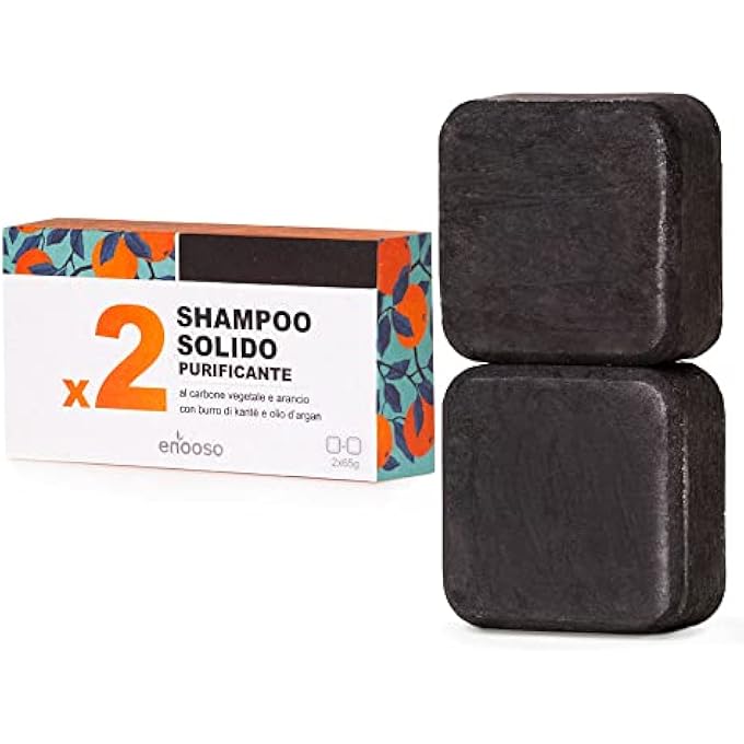 - SOLID SHAMPOO FOR OILY HAIR - ORGANIC SHOWER GEL WITHOUT SOAP PIECE WITH VEGETABLE CHARCOAL, ARGAN OIL AND SHEA BUTTER - 100% VEGAN & PLASTIC FREE - 130 G - Image 1