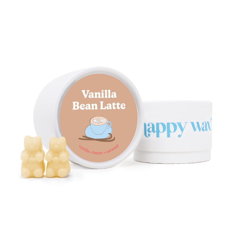 Happy Wax Vanilla Bean Latte Scented Bear Wax Melts - Natural Strong Scented Coffee Wax Melts Infused w/Essential Oils - Non Toxic & Pet Safe - (4 oz Tin)
