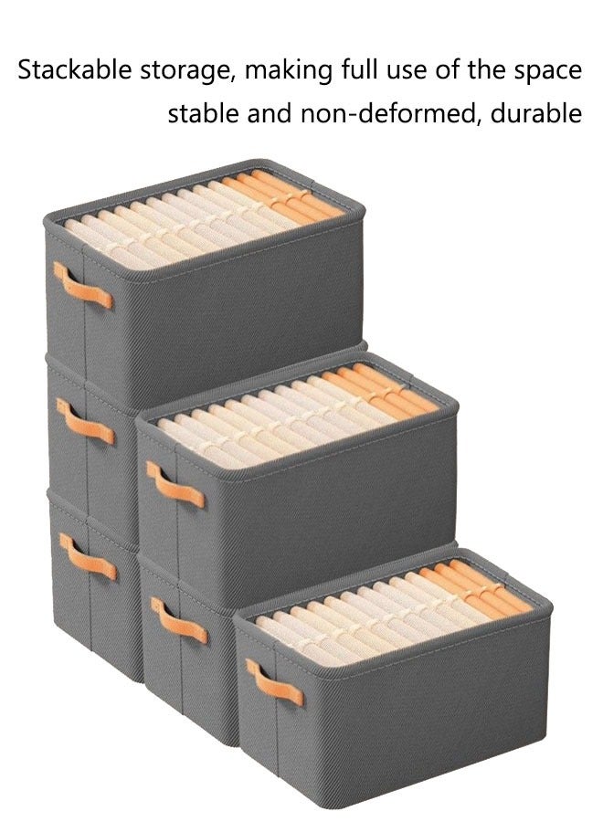 Clothing Storage Box, Wardrobe Closets Organization Box,42*28*25cm Large Foldable Closet Storage,Closet Storage Box with Carrying Handles Thickened Steel Frame Toy Organizer Box for All Clothing, Household Sundries Foldable Storage Bins for Toys, Books, Home Supplies (grey) - Image 4