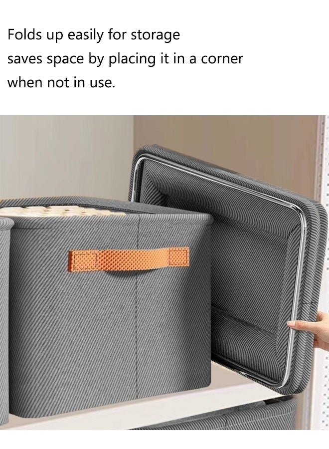 Clothing Storage Box, Wardrobe Closets Organization Box,42*28*25cm Large Foldable Closet Storage,Closet Storage Box with Carrying Handles Thickened Steel Frame Toy Organizer Box for All Clothing, Household Sundries Foldable Storage Bins for Toys, Books, Home Supplies (grey) - Image 5