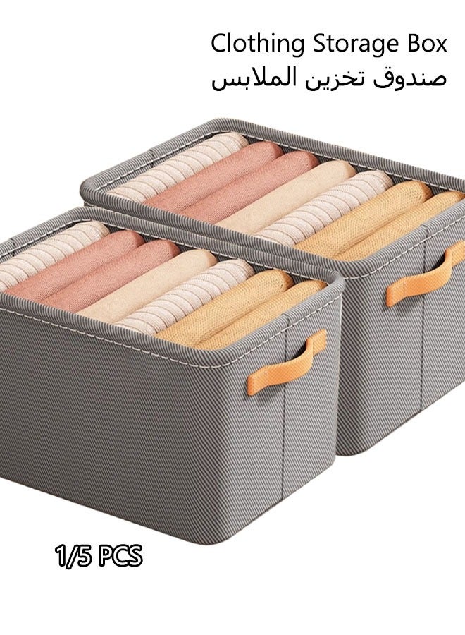 Clothing Storage Box, 1/5pcs Wardrobe Closets Organization Box,42*28*25cm Large Foldable Closet Storage,Closet Storage Box with Carrying Handles Organizer Box, Household Sundries Foldable Storage Bins for Toys, Books, Home Supplies (grey) - Image 1