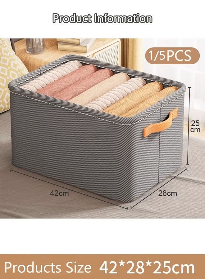 Clothing Storage Box, 1/5pcs Wardrobe Closets Organization Box,42*28*25cm Large Foldable Closet Storage,Closet Storage Box with Carrying Handles Organizer Box, Household Sundries Foldable Storage Bins for Toys, Books, Home Supplies (grey) - Image 2