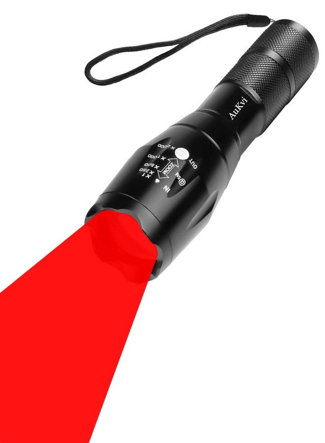 AuKvi Deep Red Light Flashlight 670nm Single Mode Long Range Red Hunting Flashlights Torch with Zoomable for Astronomy, Aviation, Night Observation-Black - Image 1