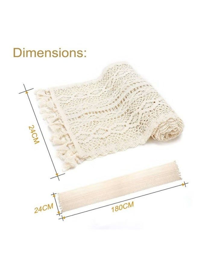 1 PCS Beige Macrame Cotton Boho Table Runner Wedding Table Cover Crochet Table Cloth with Tassels Tablecloth Wallpaper Home Dining Table Decor 24x180cm - Image 4